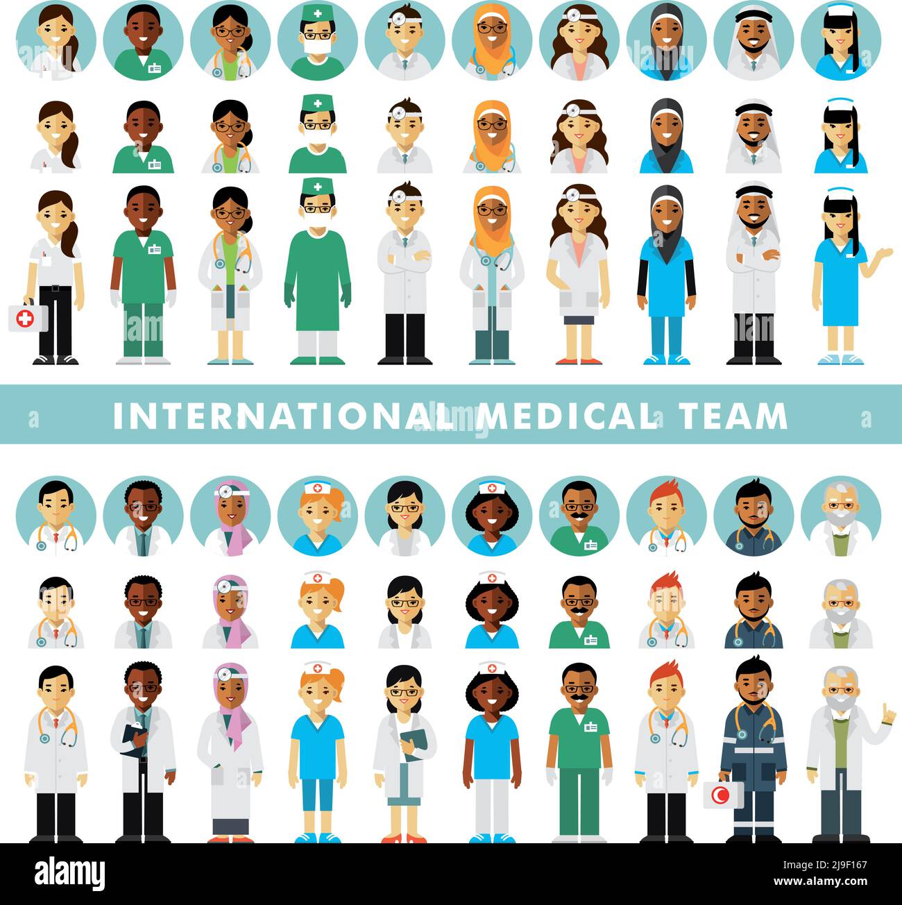 Gruppe von Ärzten, Krankenschwestern, medizinischem Personal. Medizinische Beratung und Diagnose Stock Vektor