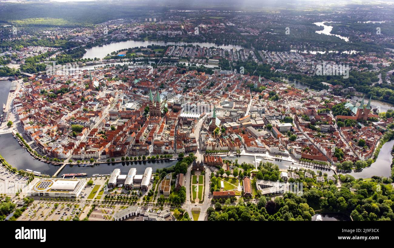 Luftaufnahme von Lübeck, Deutschland Stockfoto