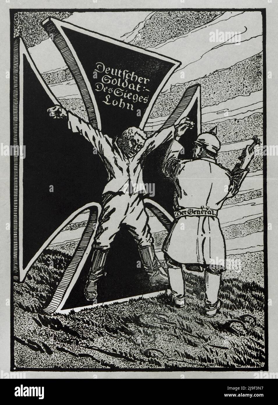 Deutsches Anti-Kriegs-Plakat. Deutscher Soldat: - Des Sieges Lohn, 1918 Stockfoto