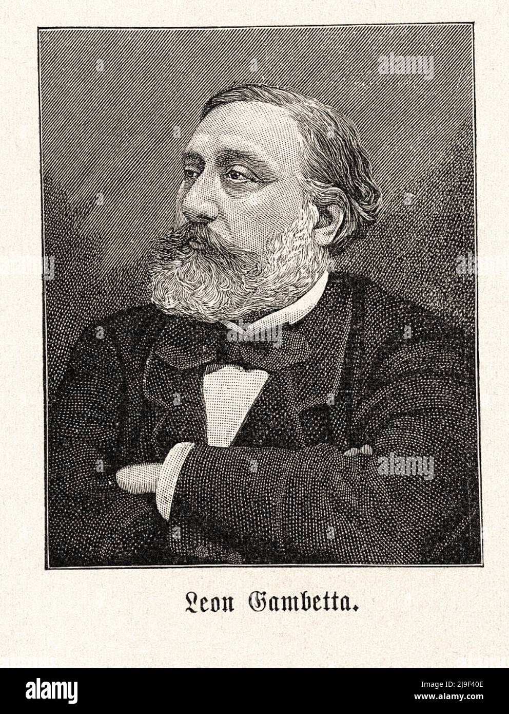 Porträt von Léon Gambetta. Leon Michel Gambetta (1838 - 1882) - französischer republikanischer Politiker, Premierminister und Außenminister Frankreichs Stockfoto