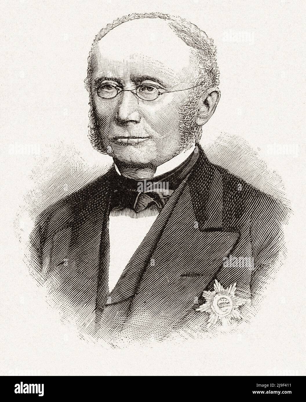 Lithographie von Ludwig Windthorst aus dem 19.. Jahrhundert. Baron Ludwig von Windthorst (1812 – 1891) war ein deutscher Politiker und Führer des katholischen Zentrums Par Stockfoto
