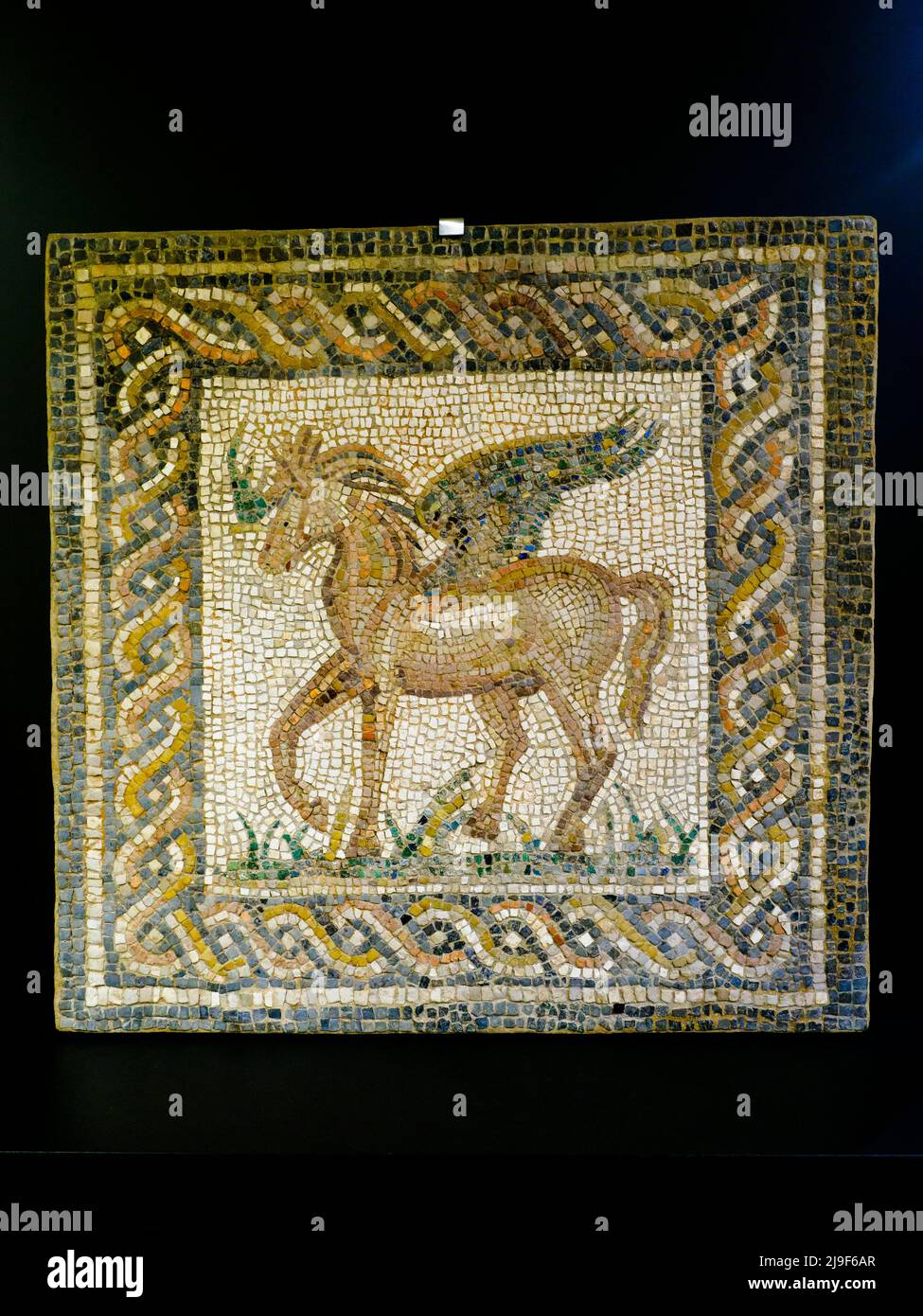 Pegasus (Mosaik-Emblem) Römisches 2.. Jahrhundert Opus tesselatum Archäologisches und Ethnologisches Museum von Córdoba Stockfoto