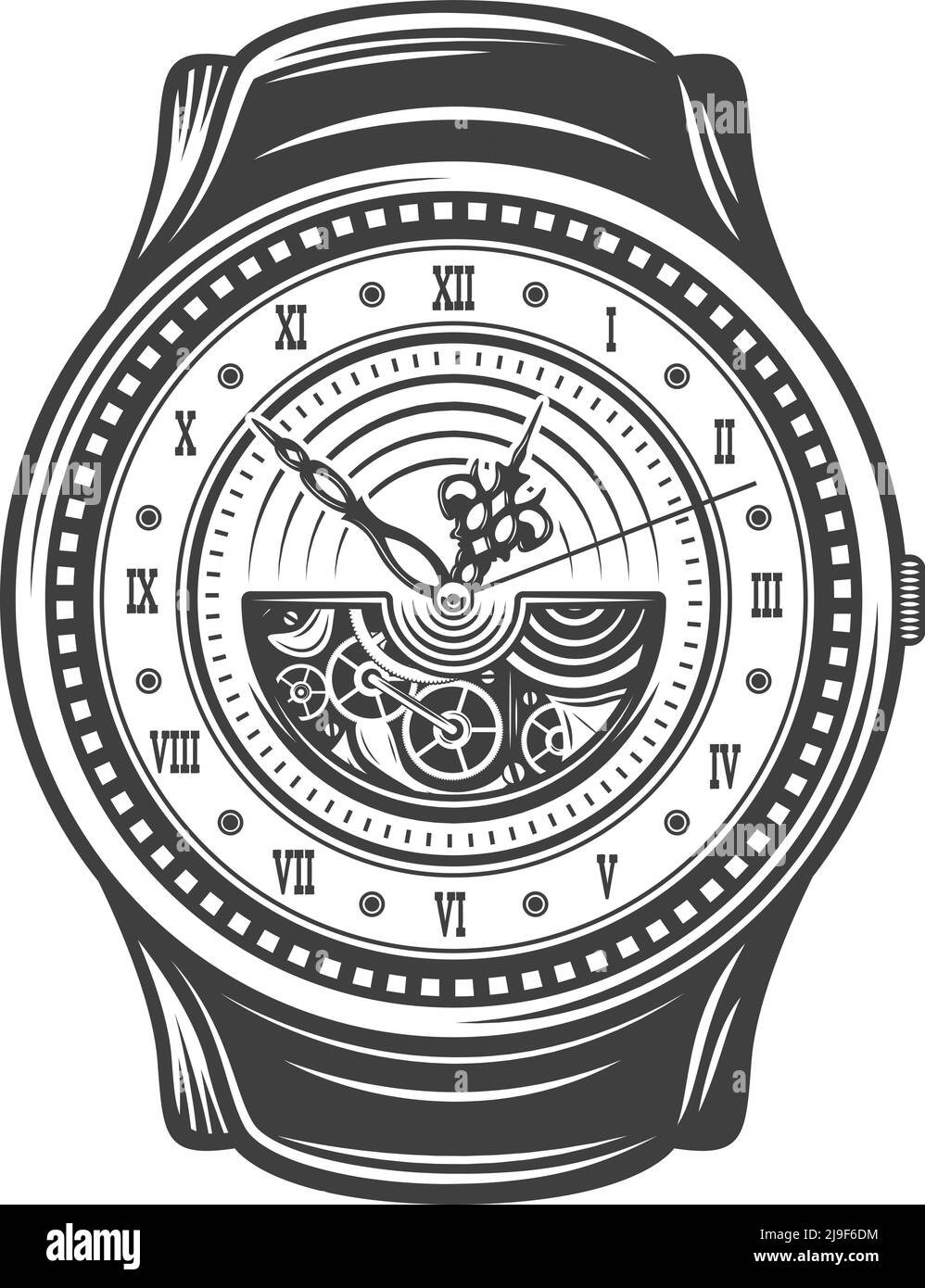 Vintage schöne Uhren Design-Konzept in monochromen Stil auf weiß Hintergrund isolierte Vektorgrafik Stock Vektor