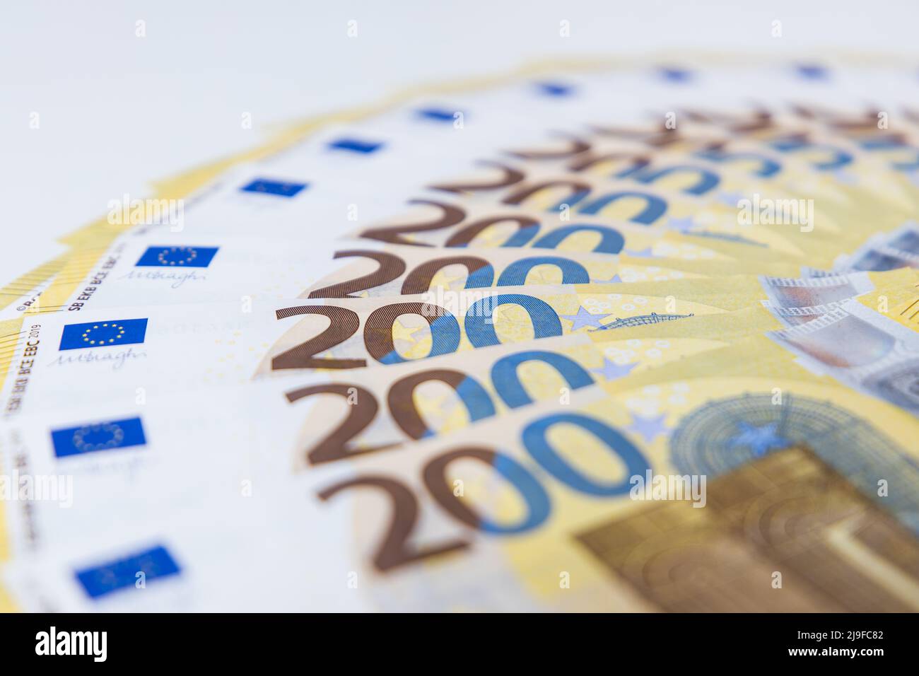 Eine Ladung von 200 Euro-Banknoten in einem Muster Stockfoto