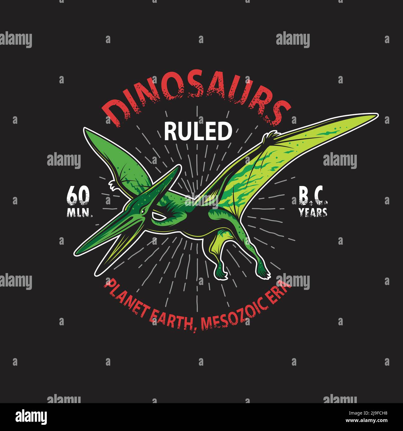 Dinosaurier Pterodactyl Skelett T-Shirt-Print. Vintage-Style Stock Vektor