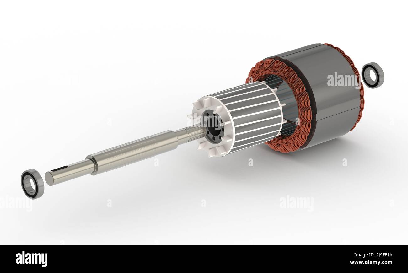Darstellung der Explosionsansicht von Stator und Rotor in asynchronen ...