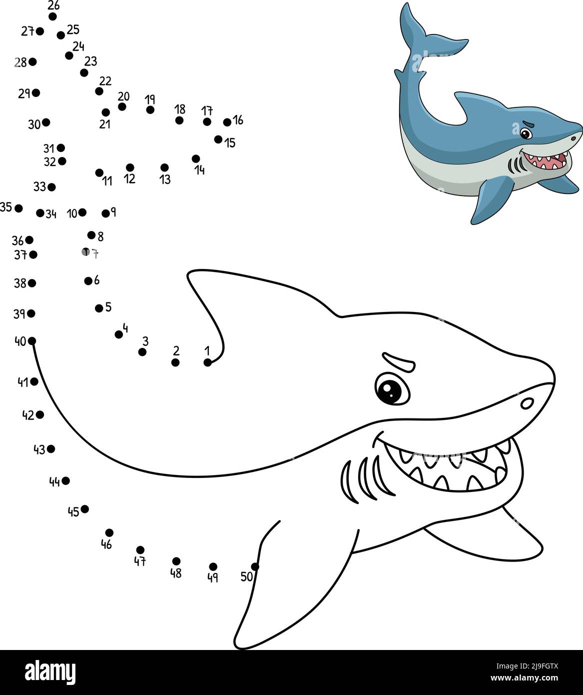 Dot to Dot Great White Shark Coloring Page Stock-Vektorgrafik - Alamy