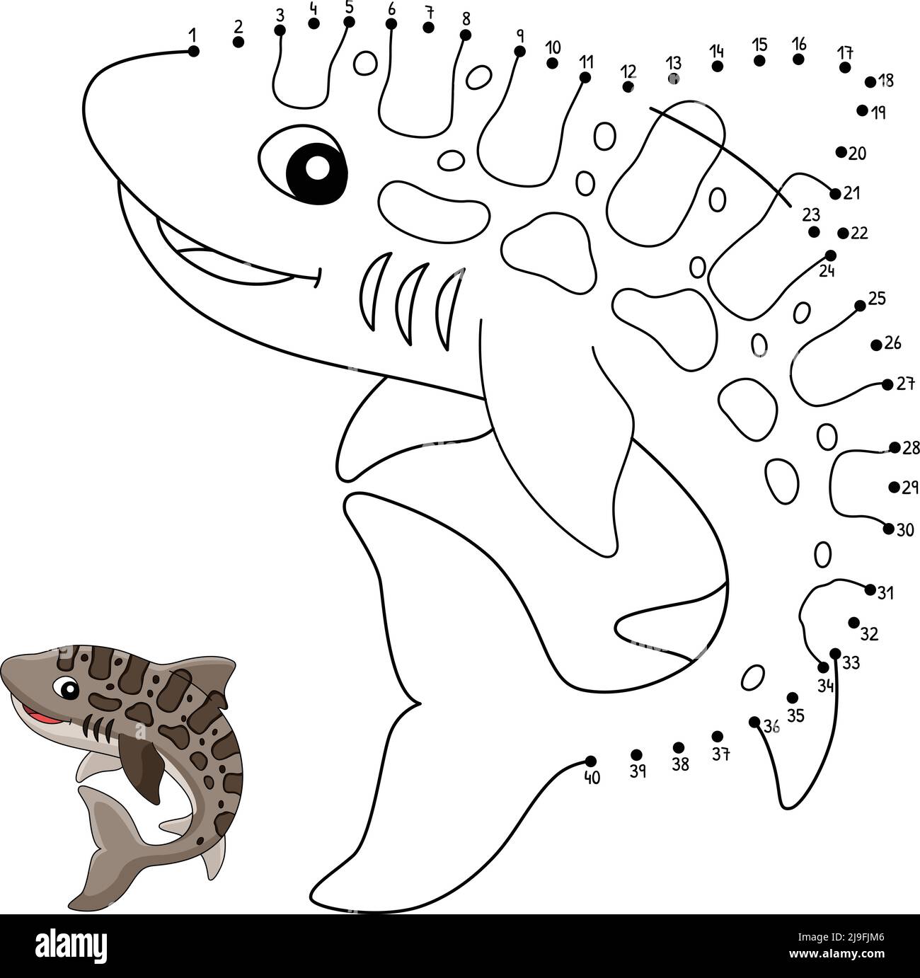Dot to Dot Leopard Shark Animal Coloring Page Stock Vektor