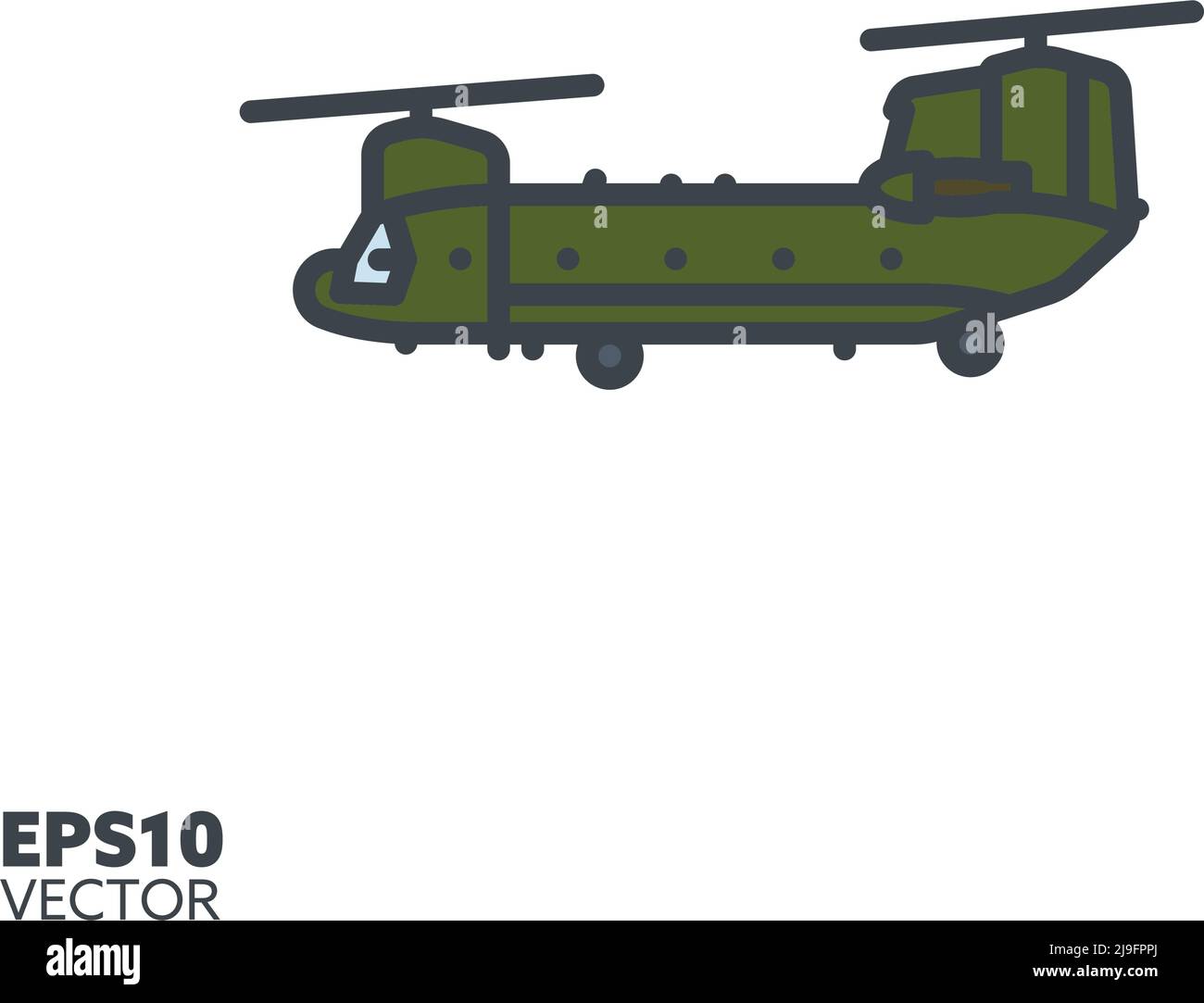 Militär Transport Hubschrauber Vektor gefüllt Linie Symbol. Air Force Heli-Farbsymbol. Stock Vektor
