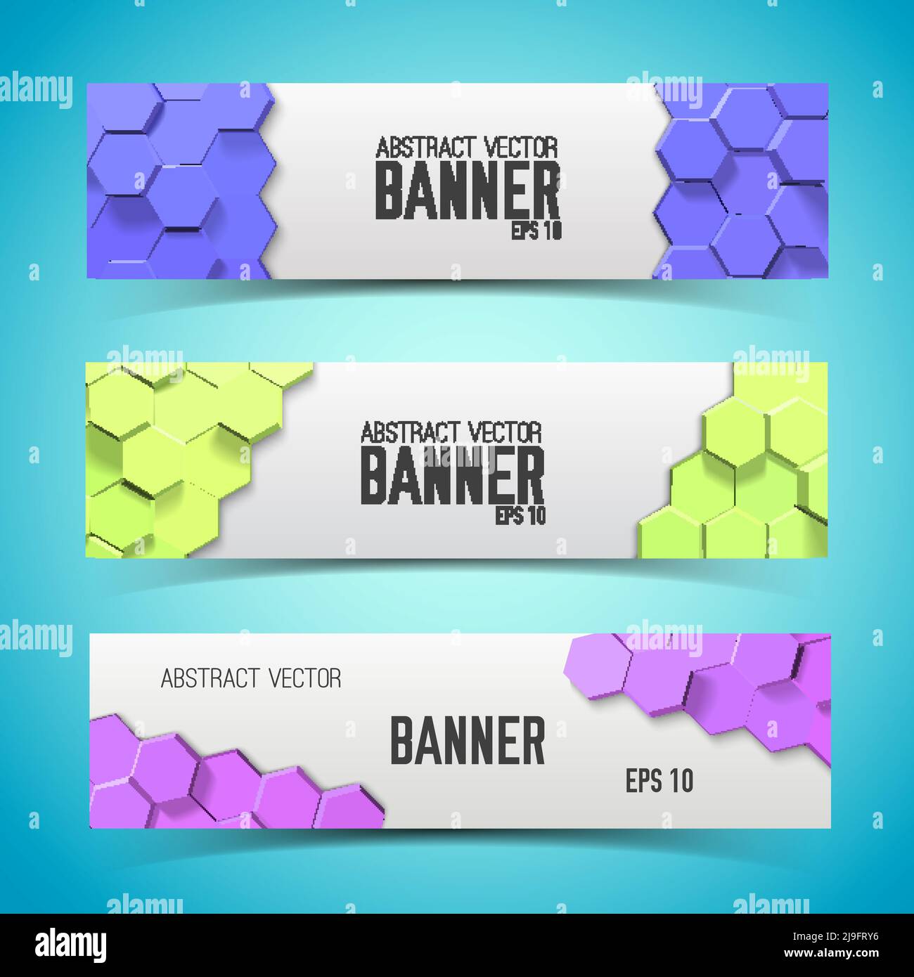 Mosaik geometrische horizontale Banner mit bunten 3D sechseckigen Wabenstruktur Auf blauem Hintergrund isolierte Vektordarstellung Stock Vektor