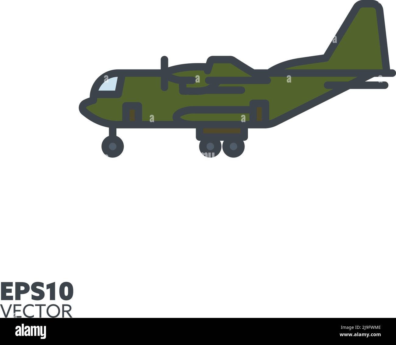 Militär Transport Flugzeug Vektor gefüllt Linie Symbol. Farbsymbol der Luftkraftebene. Stock Vektor