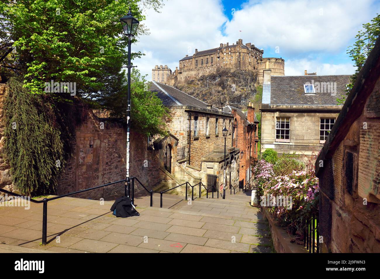 Edinburgh Castle mit Vennel Street, Schottland - niemand Stockfoto