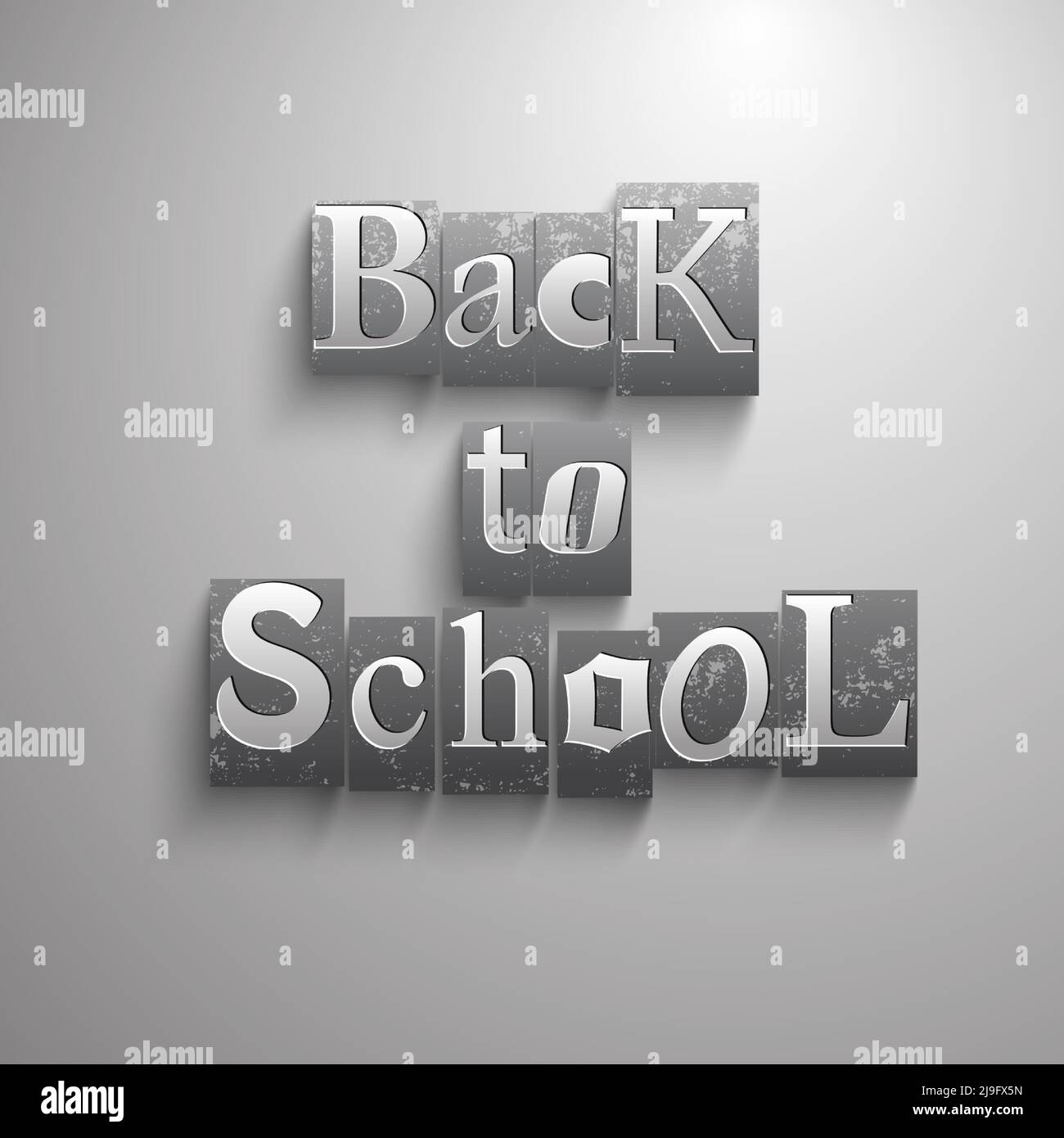Graue Schule Komposition mit isolierten rechteckigen Elementen mit Buchstaben kombiniert In der Schulheadline vecior Illustration Stock Vektor