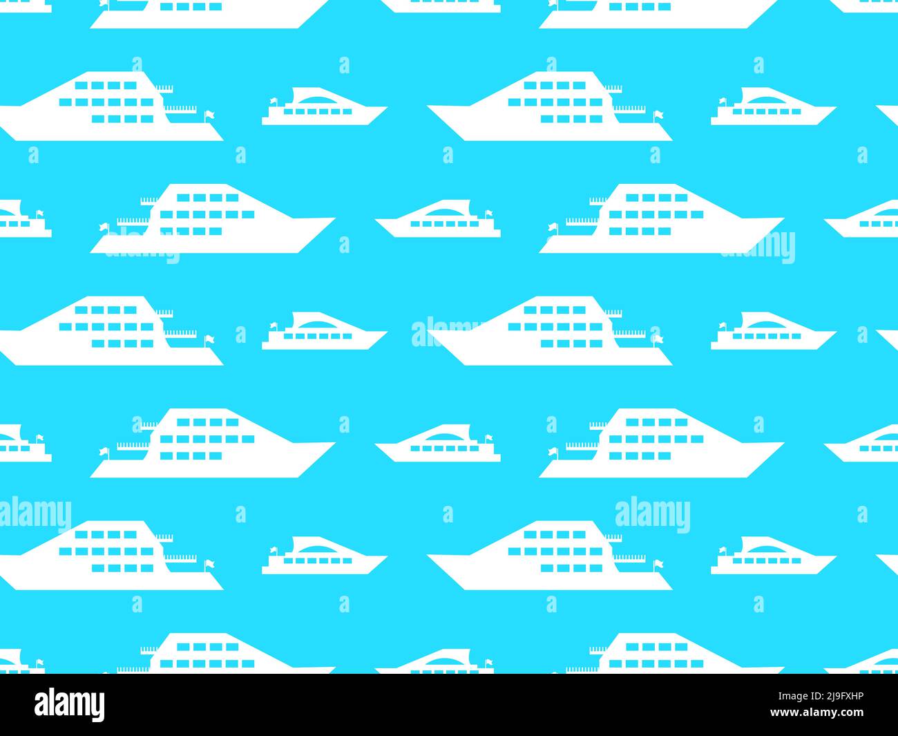 Yachten nahtlose Muster. Weißer Umriss eines Schnellbootes auf blauem Hintergrund. Design für Banner, Poster und Drucke auf Stoff. Vektorgrafik Stock Vektor
