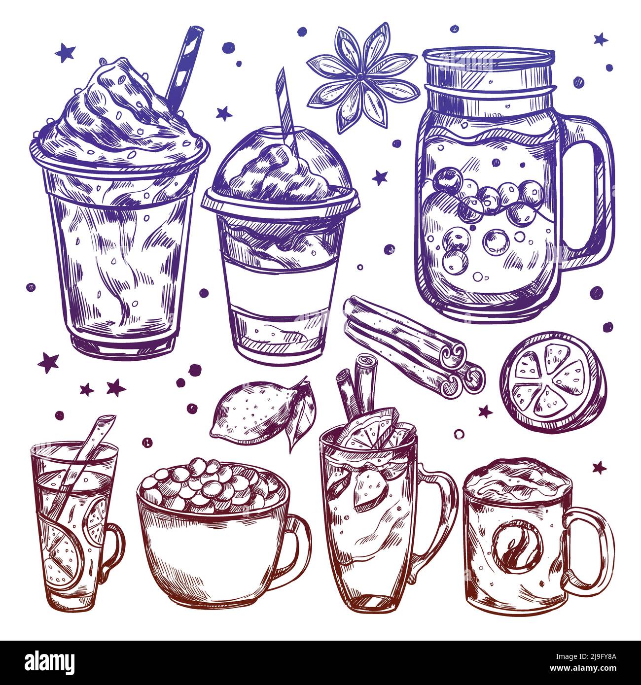 Heiße Getränke im Winter Icon-Set isoliert mit verschiedenen Arten von Cocktails Für jeden Geschmack und jede Dekoration Vektor Illustration Stock Vektor