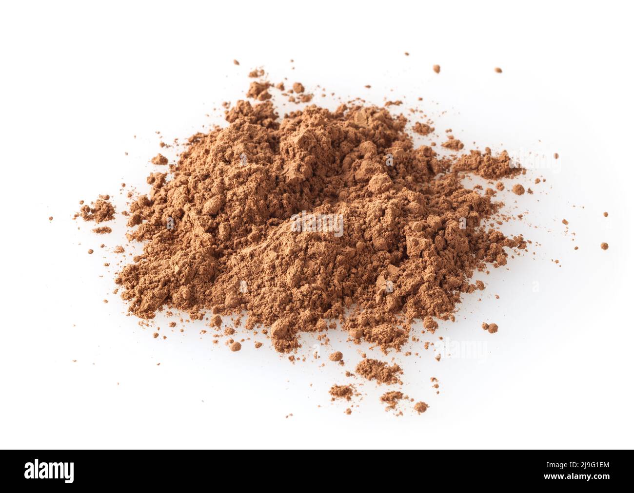 Haufen Kakao-pulver auf weißem Hintergrund Stockfoto