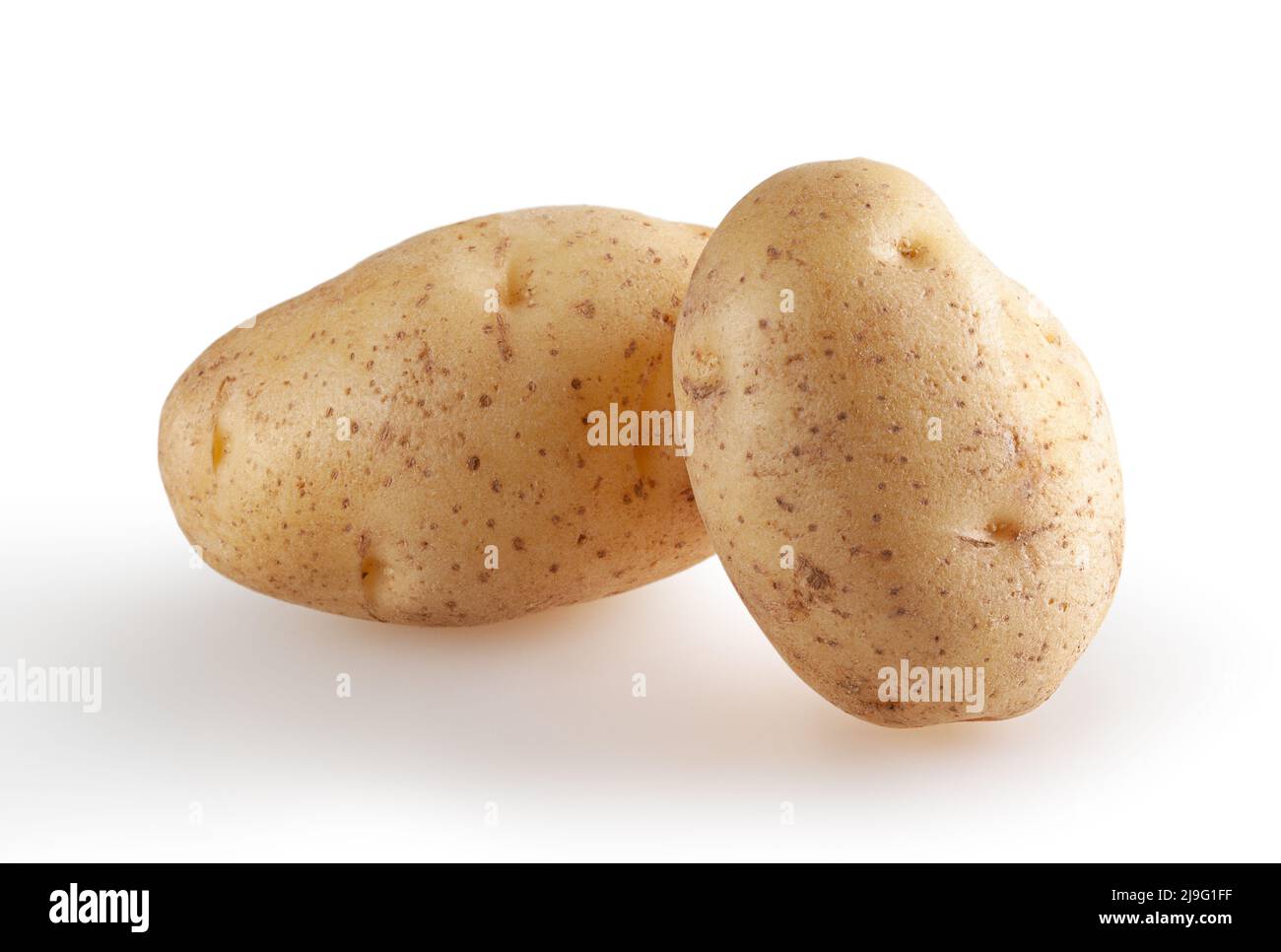Frische Kartoffeln isoliert auf weißem Hintergrund mit Schneideweg Stockfoto