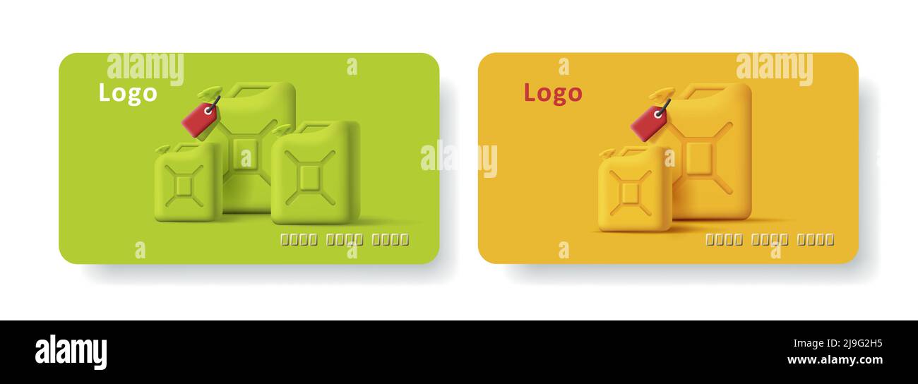 Vorlage für Rabattkarten mit 3D Abbildungen von Kraftstoffkanistern Stock Vektor
