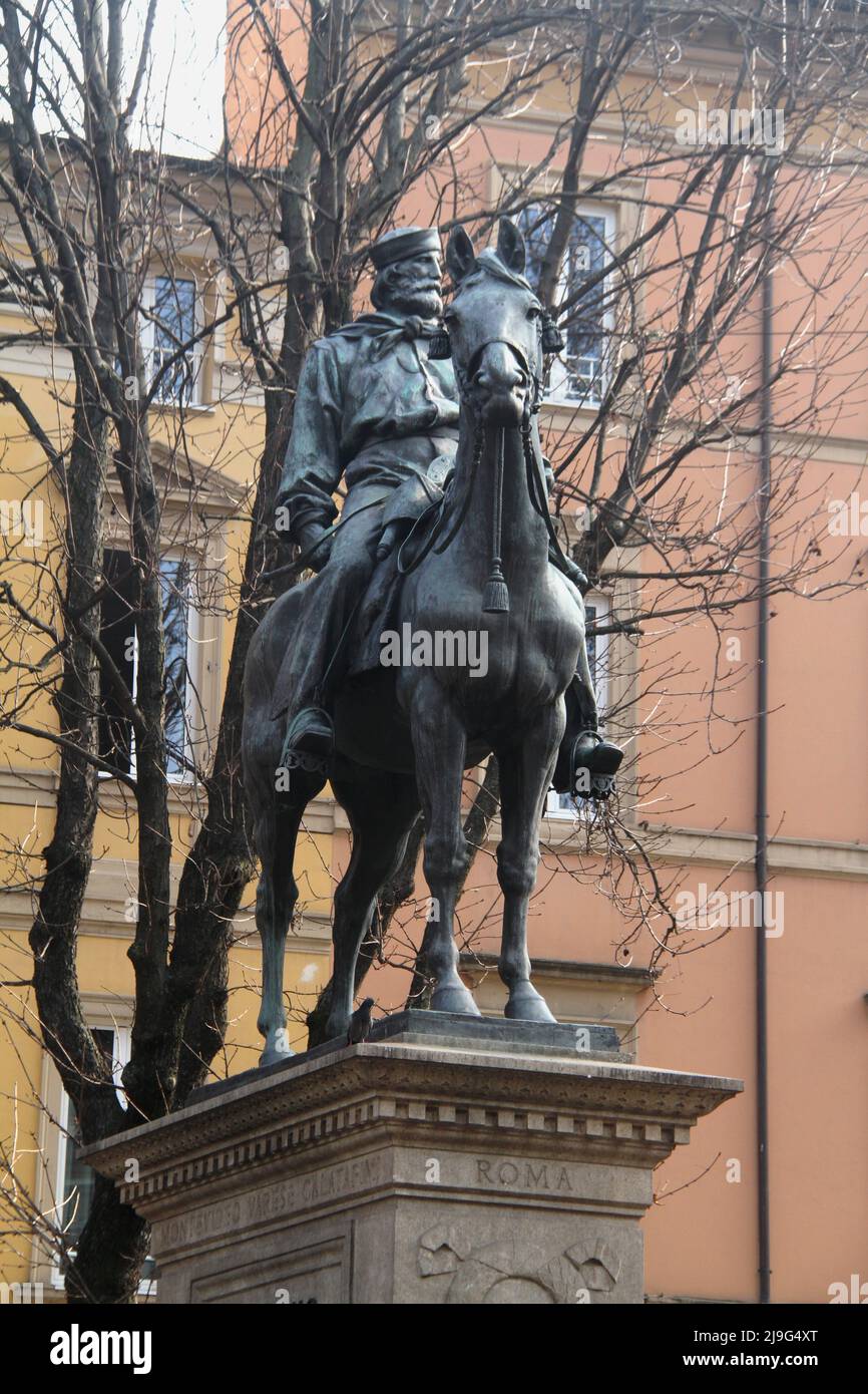 Bologna, Italien. Denkmal für General Giuseppe Garibaldi, Führer bei der Gründung des Königreichs Italien. Stockfoto