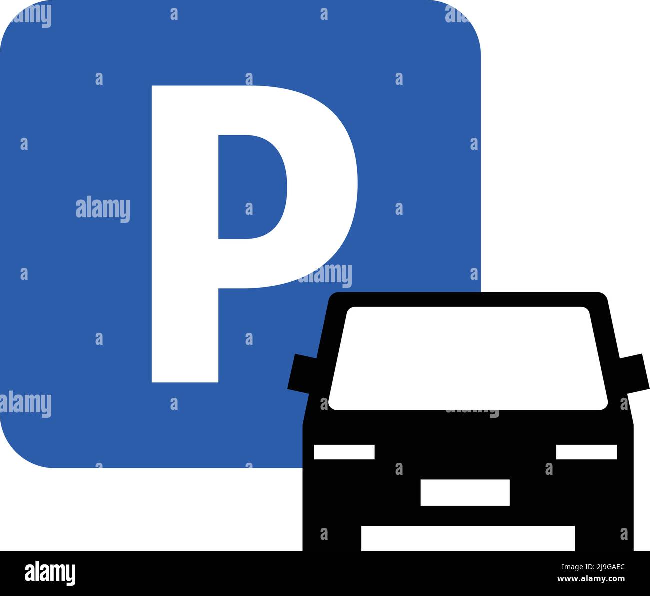 Auto Silhouette und Parkplatz Zeichen Vektor-Symbol. Einfache Illustration in flacher Ausführung. Bearbeitbarer Vektor. Stock Vektor