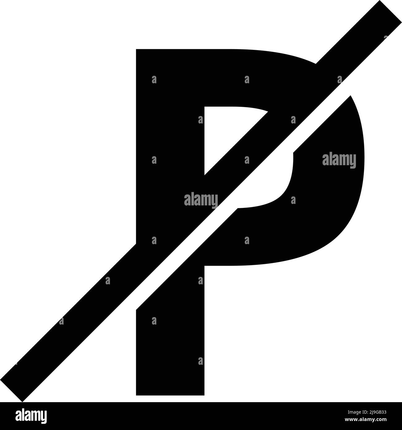 Eine durchstreifende diagonale Linie auf dem P des Parkschildes. Symbol für den Silhouette-Vektor. Bearbeitbarer Vektor. Stock Vektor