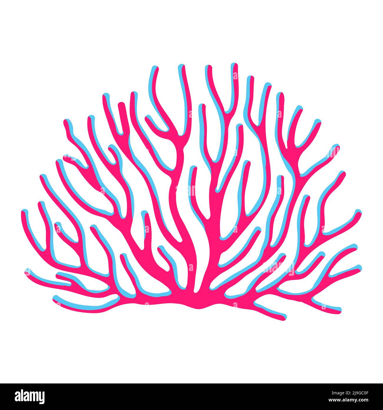 Abbildung von Meerestrauben Korallen. Meerwasseraquarium und Meeresflora. Stilisiertes Bild in hellen Farben. Stock Vektor