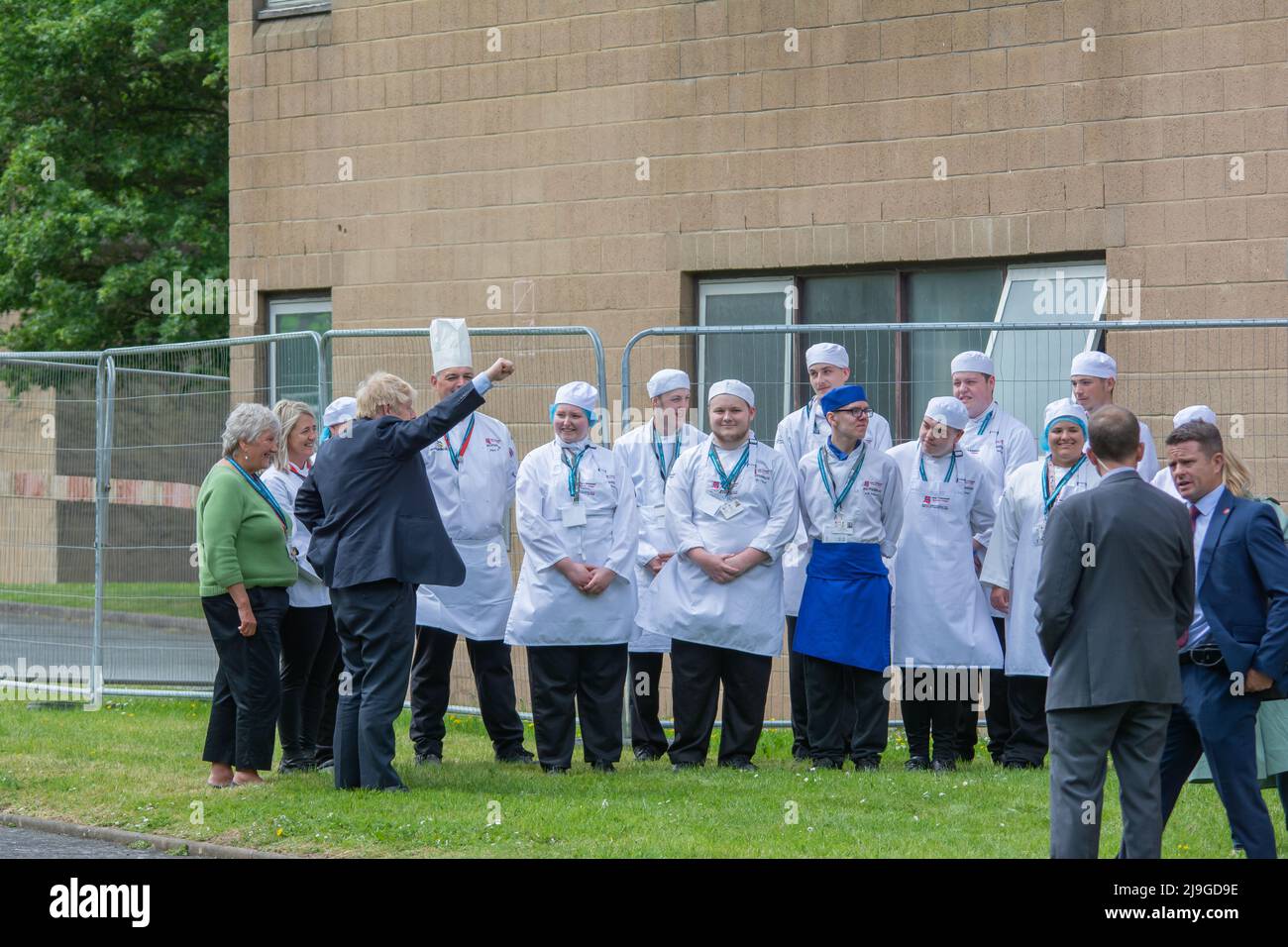 Boris Johnson besucht Newtown Mid Wales zur konservativen walisischen Parteikonferenz. Stockfoto