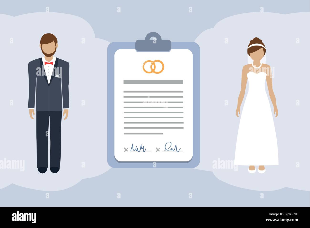 Infografik zum Ehevertrag mit dem Piktogramm eines verheirateten Paares Stock Vektor