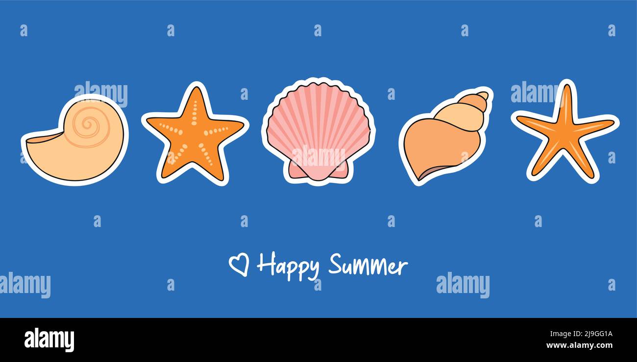 Happy Summer Holiday Design Banner mit Seesterne Stock Vektor