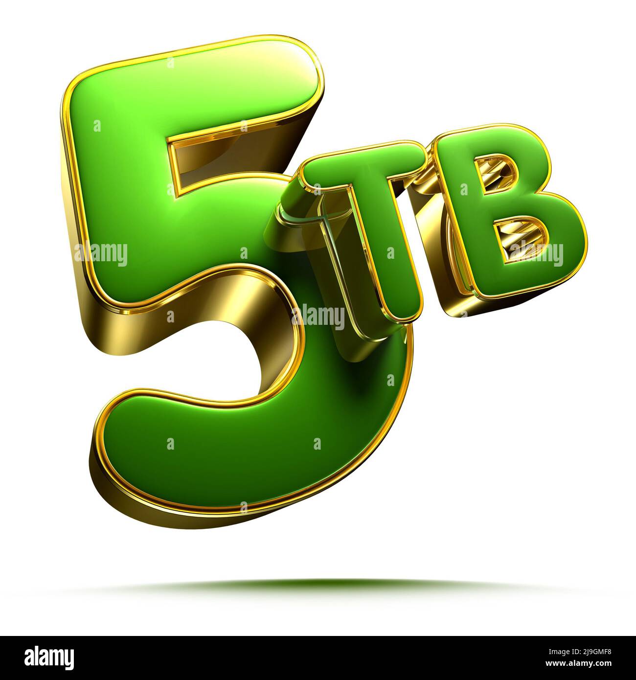 5 TB grün mit goldenen Seitenrändern 3D Abbildung auf weißem Hintergrund haben Arbeitspfad. Stockfoto