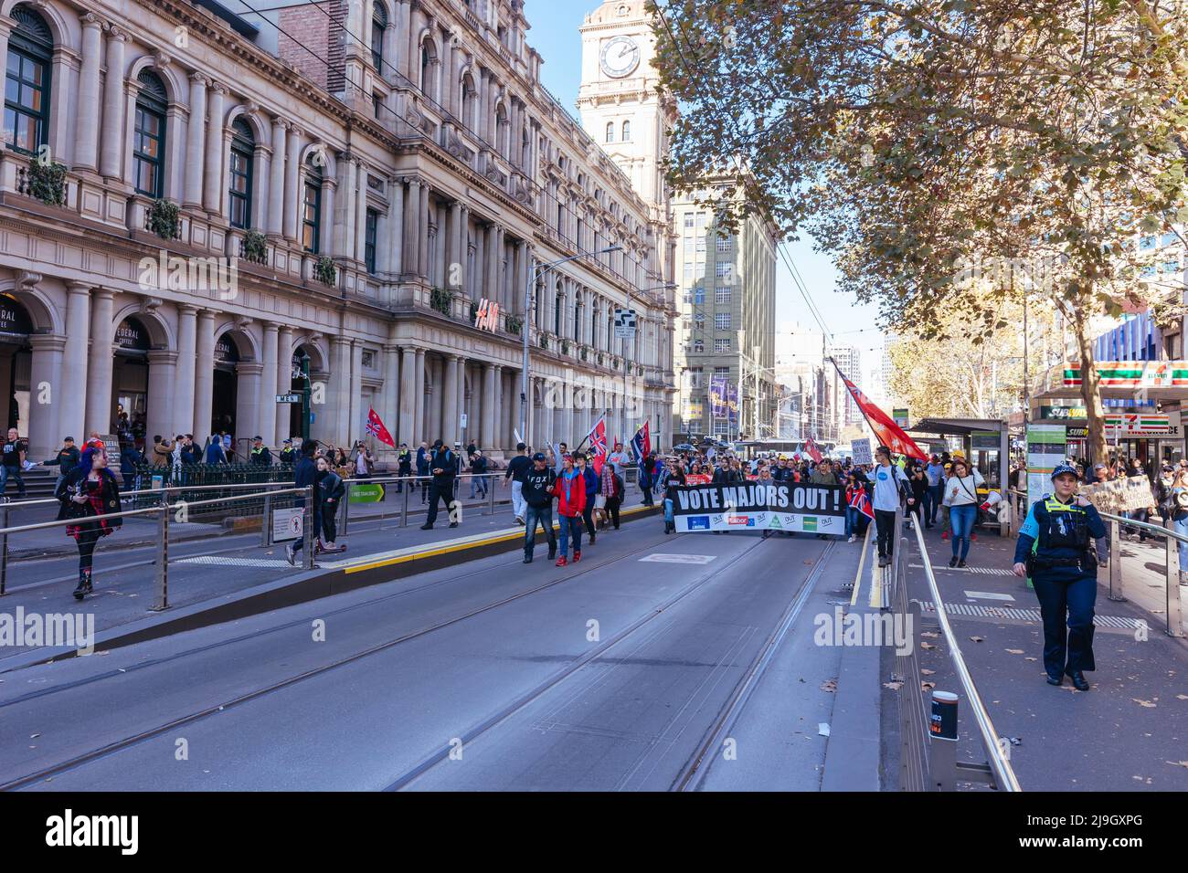 Regierungsfeindliche Australier protestieren am Wahltag Stockfoto