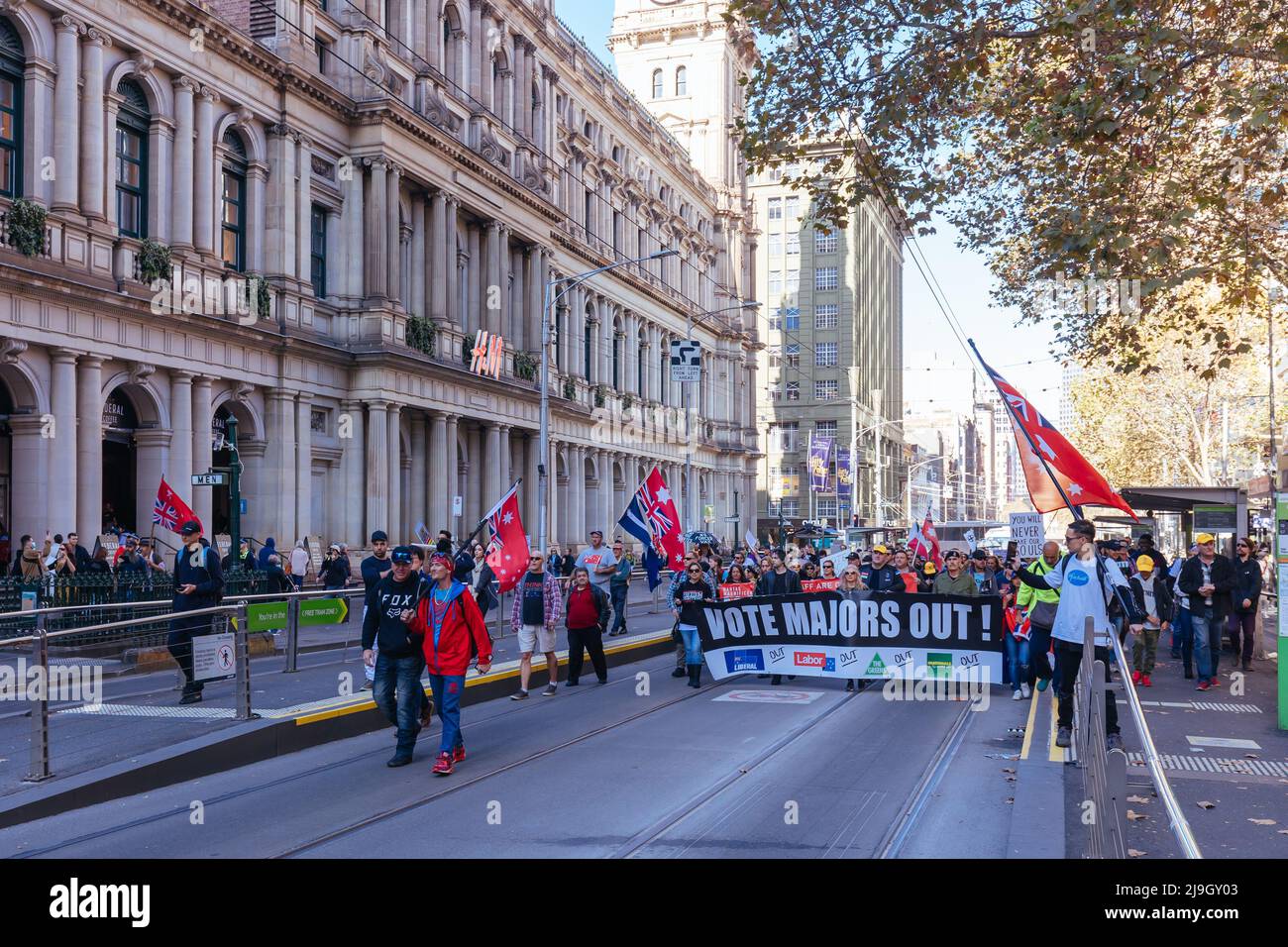 Regierungsfeindliche Australier protestieren am Wahltag Stockfoto