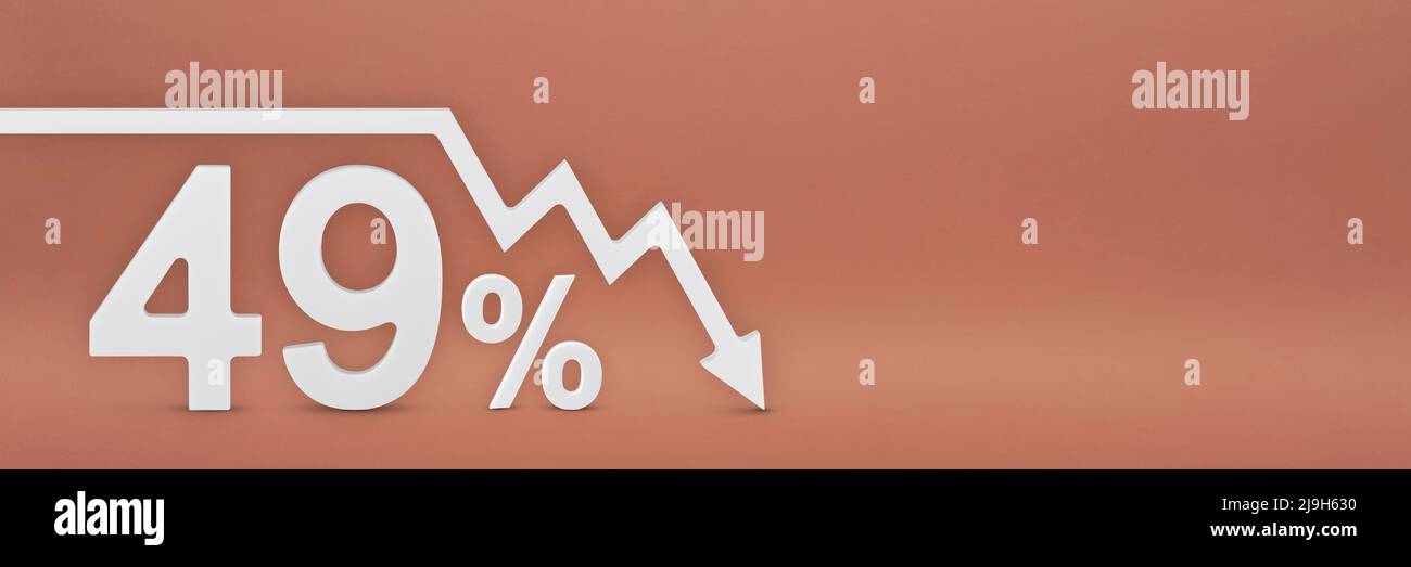 Neunundvierzig Prozent zeigt der Pfeil auf dem Diagramm nach unten. Börsencrash, Baisse, Inflation.wirtschaftlicher Zusammenbruch, Zusammenbruch der Aktien.3D Stockfoto