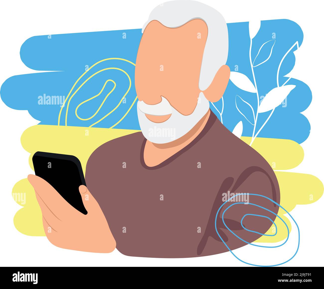 Nahaufnahme lächelnder bärtiger Senior mit Smartphone Stock Vektor