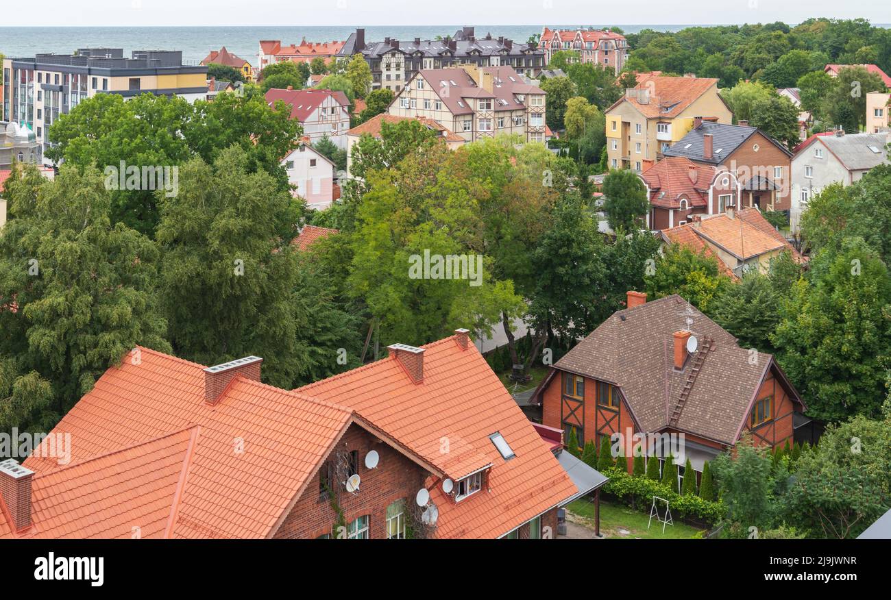 Selenogradsk Altstadt an einem Sommertag, Luftbild. Oblast Königsberg, Russland Stockfoto