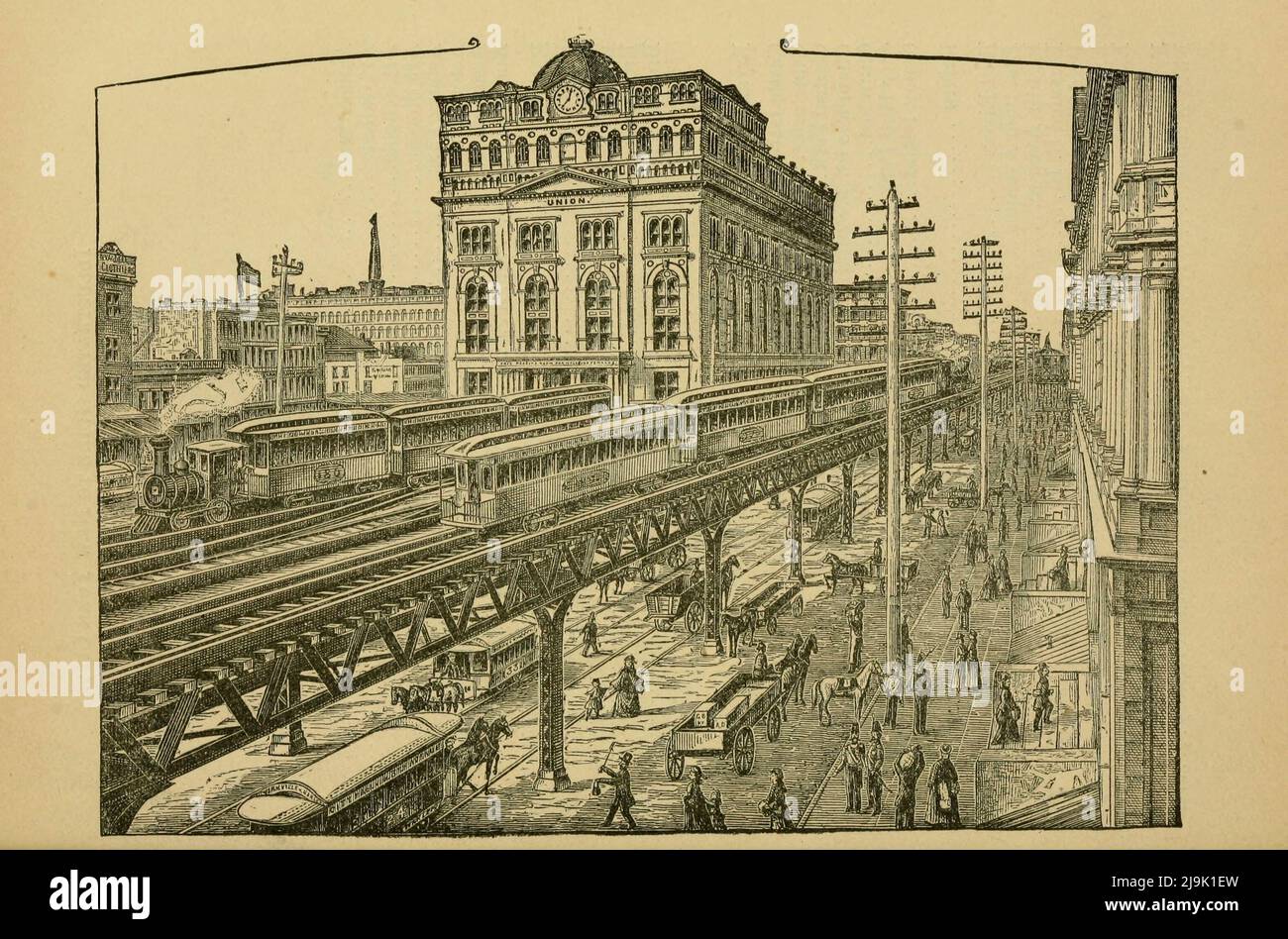 Elevated Railway, Third Avenue, New York. 1889 aus dem Reiseführer ' illustrierte die Stadt und Umgebung von New York. A descriptive Guide to Places of Interest ' von Charles W Hobbs, Erscheinungsdatum 1889 Herausgeber New York, C.W. Hobbs & co Stockfoto