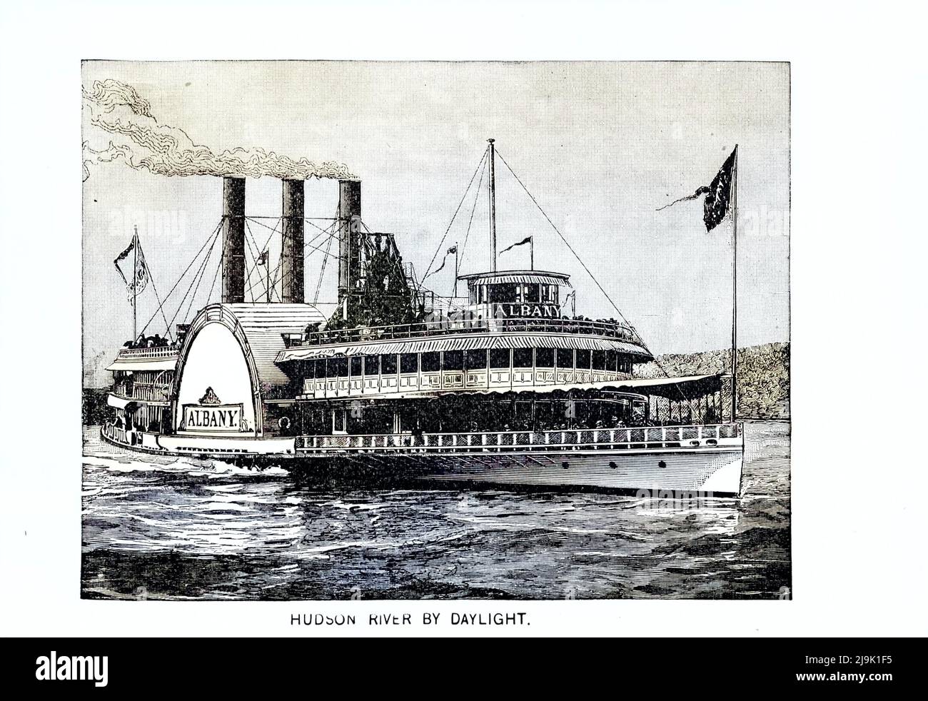 Dampfer in Husdon River 1889 aus dem Reiseführer "illustrierte die Stadt und Umgebung von New York. A descriptive Guide to Places of Interest ' von Charles W Hobbs, Erscheinungsdatum 1889 Herausgeber New York, C.W. Hobbs & co Stockfoto