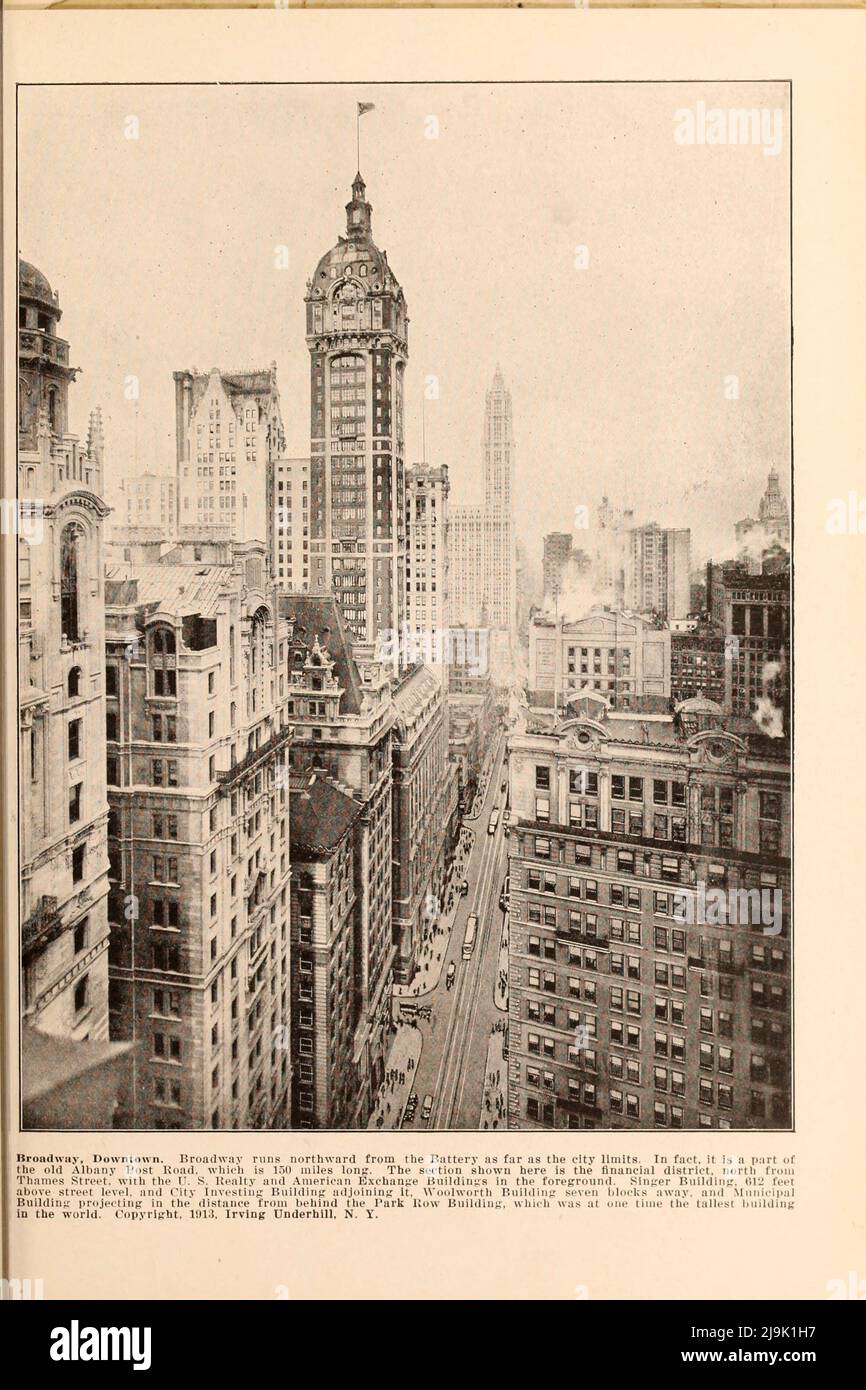 Broadway, Downtown 1916 aus dem Buch ' New York Illustrated ' Erscheinungsdatum 1916 Verlag New York : Success Postal Card Co. Stockfoto