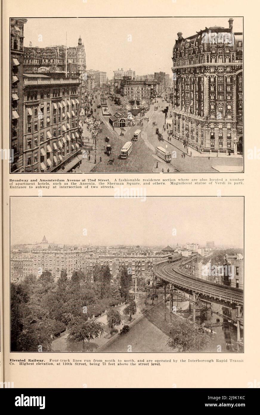 Broadway und Amsterdam Avenue an der 72. Street; erhöhte Eisenbahn aus dem Buch ' New York Illustrated ' Erscheinungsdatum 1916 Verlag New York : Success Postal Card Co. Stockfoto