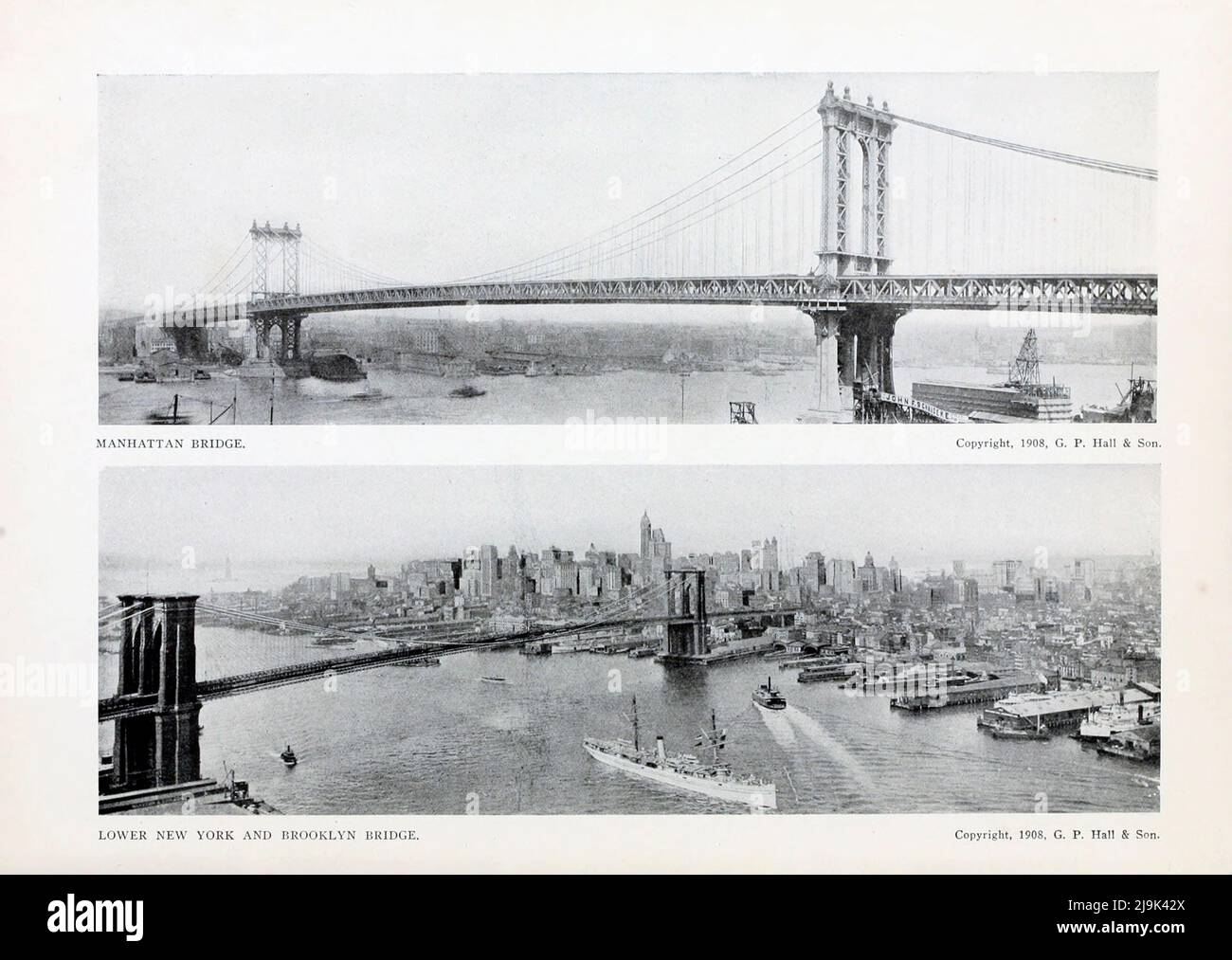 Manhattan Bridge; Lower New York und Brooklyn Bridge aus dem Buch ' New York Illustrated ' Erscheinungsdatum 1911 Herausgeber New York : Success Postal Card Co. Stockfoto