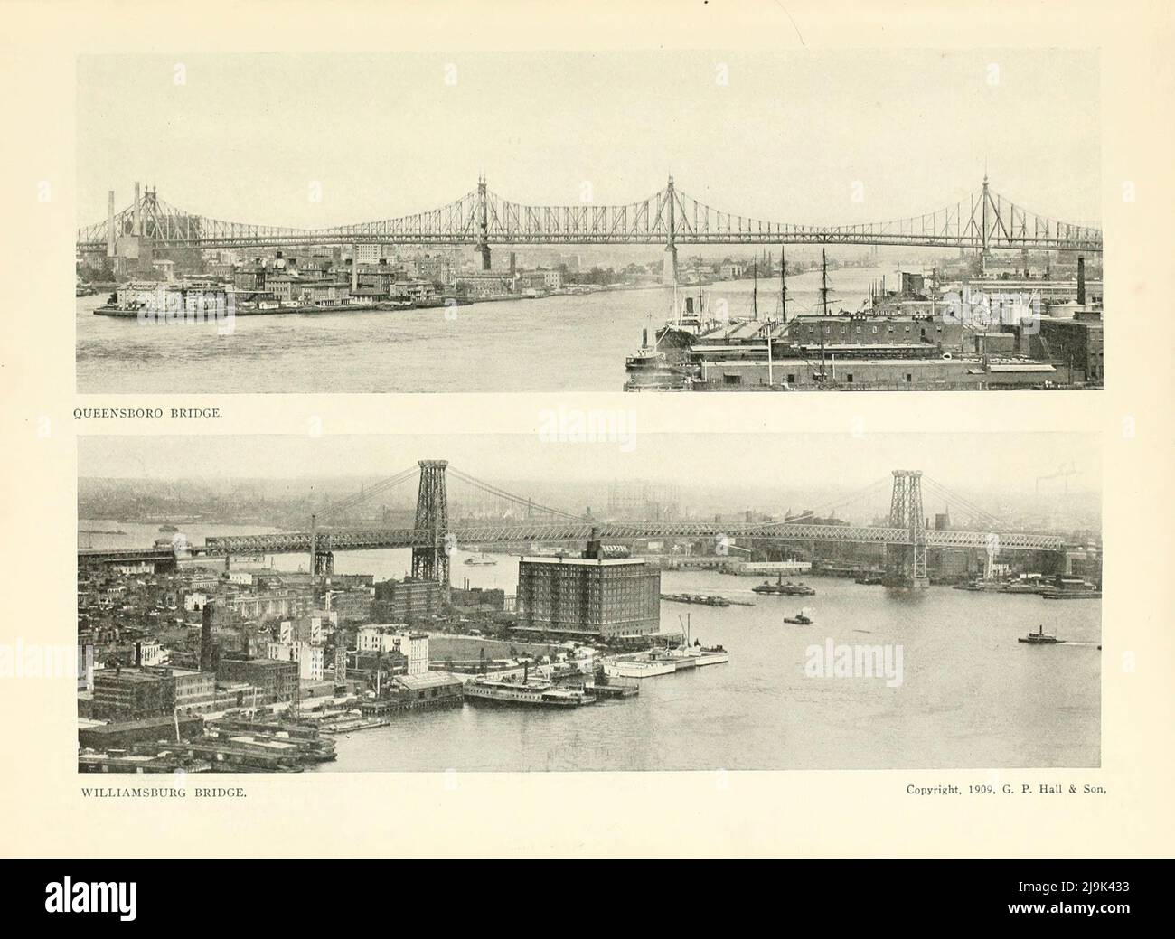 Queensboro Bridge; Williamsburg Bridge 1911 aus dem Buch ' New York Illustrated ' Erscheinungsdatum 1911 Verlag New York : Success Postal Card Co. Stockfoto