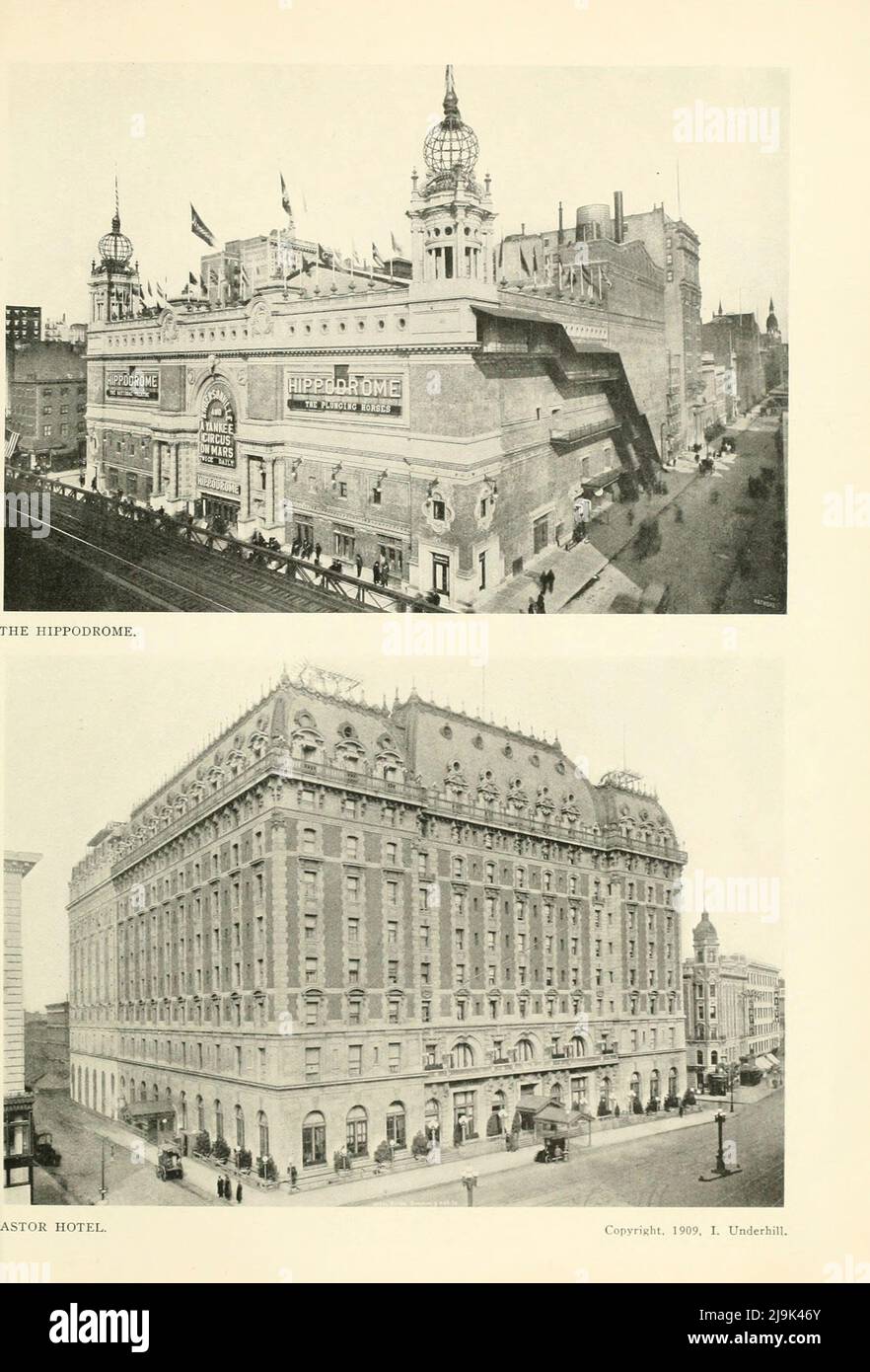 The Hippodrome; Astor Hotel 1911 aus dem Buch ' New York Illustrated ' Erscheinungsdatum 1911 Verlag New York : Success Postal Card Co. Stockfoto