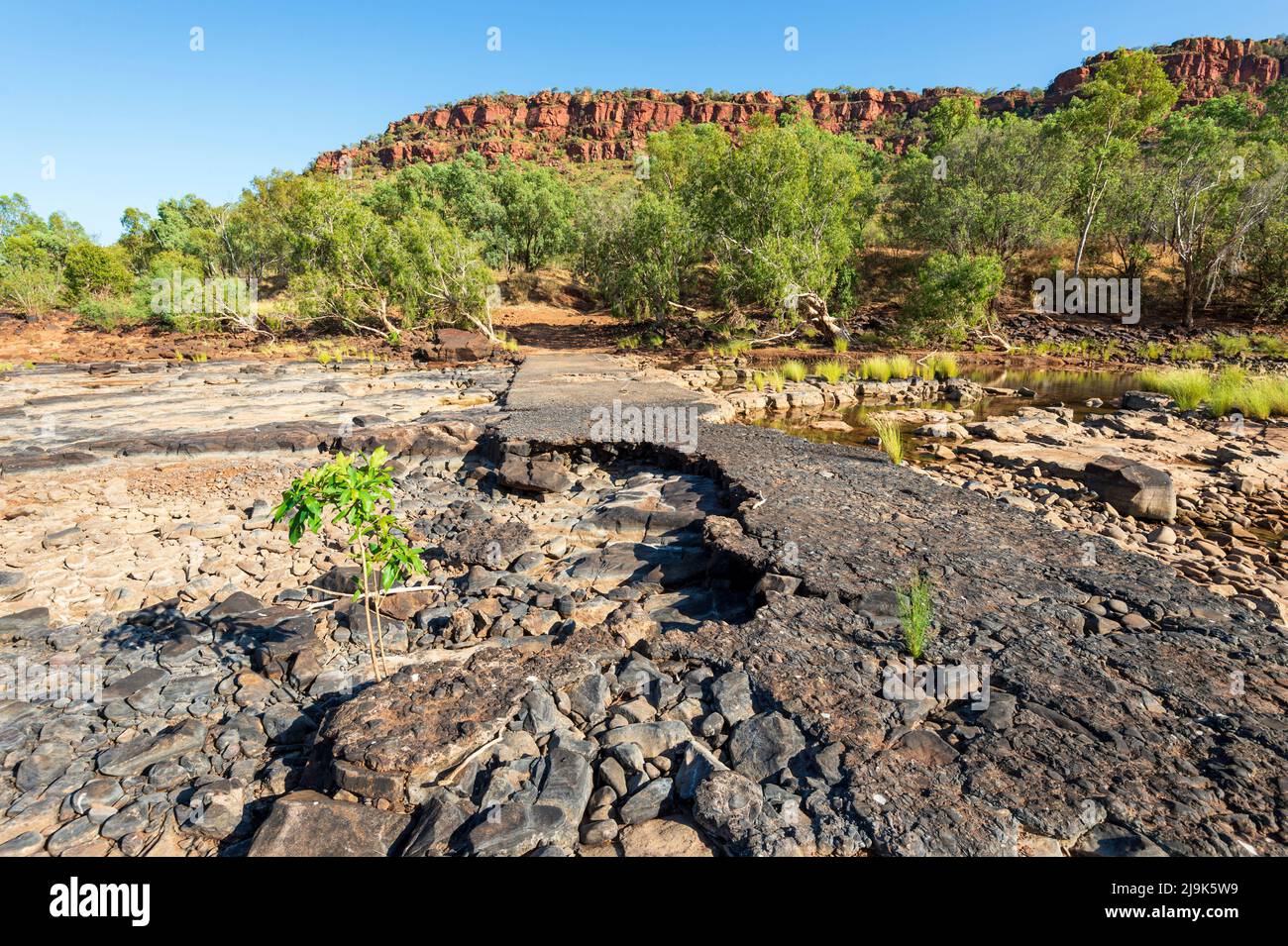 Blick auf den alten Victoria River Crossing, eine Touristenattraktion im Gregory National Park, Northern Territory, NT, Australien Stockfoto