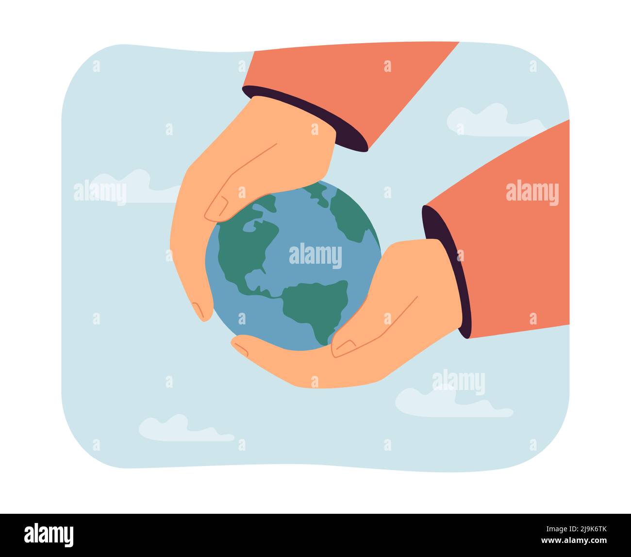 Zeiger halten Planeten Erde flache Vektor-Abbildung. Globus in Mans Händen. Person, die sich um die Umwelt kümmert, den Planeten rettet. Ökologie, Schutz concep Stock Vektor