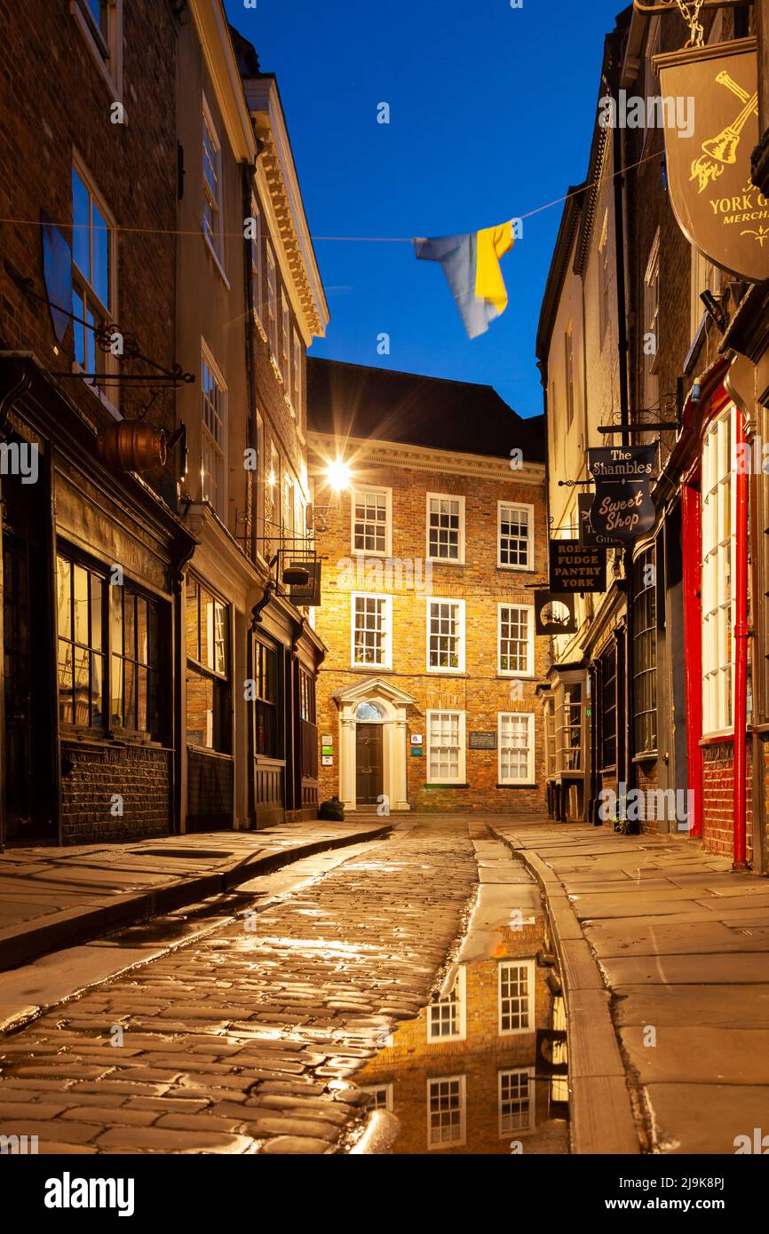 Dawn on the Shambles in York, England. Stockfoto