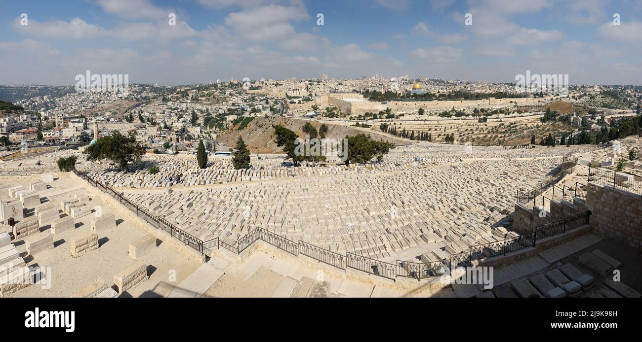 Panorama des alten Jerusalems, Ölbergs und des Kidron-Tals Stockfoto