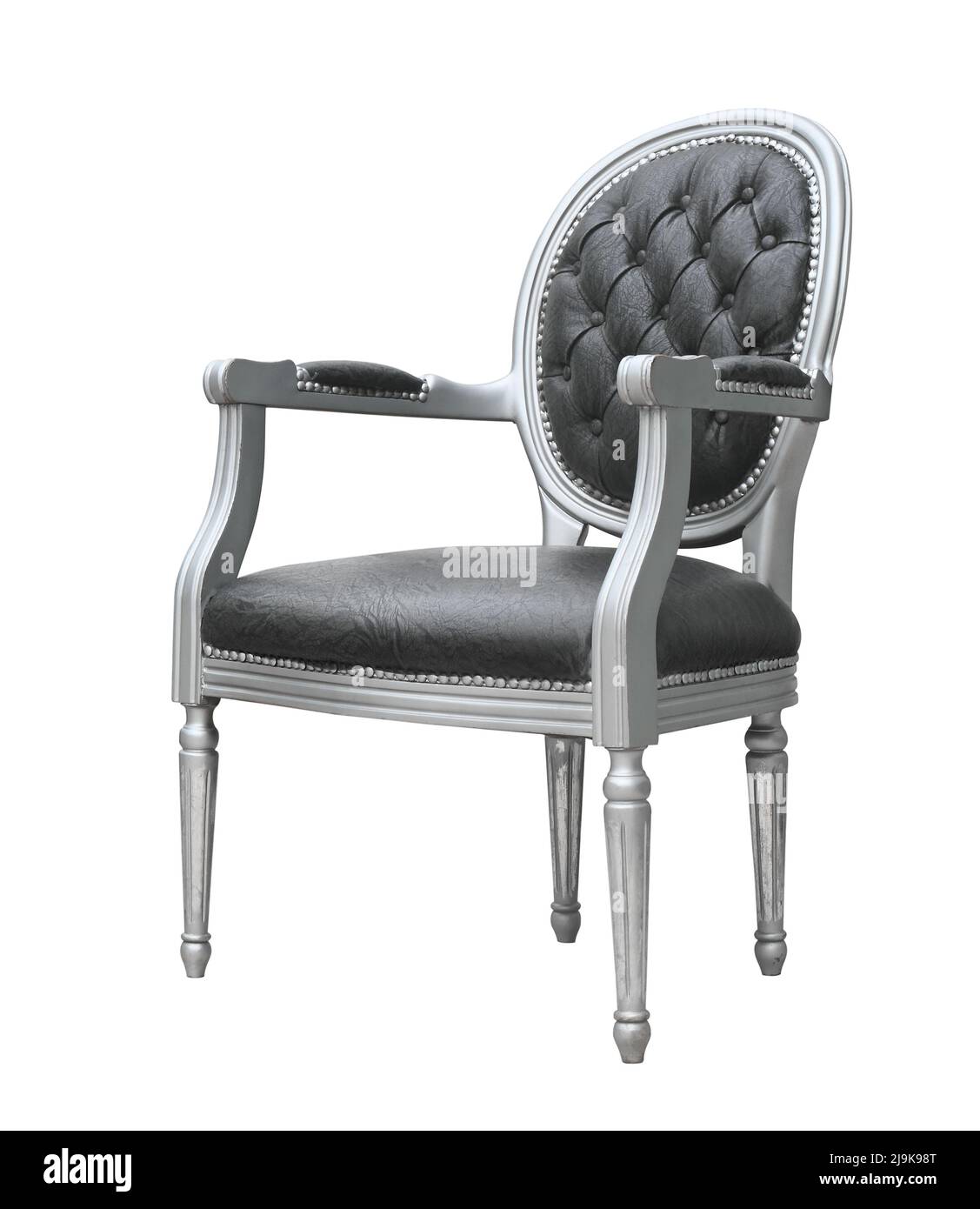 Alter Sessel aus antikem Leder, isoliert auf Weiß Stockfoto