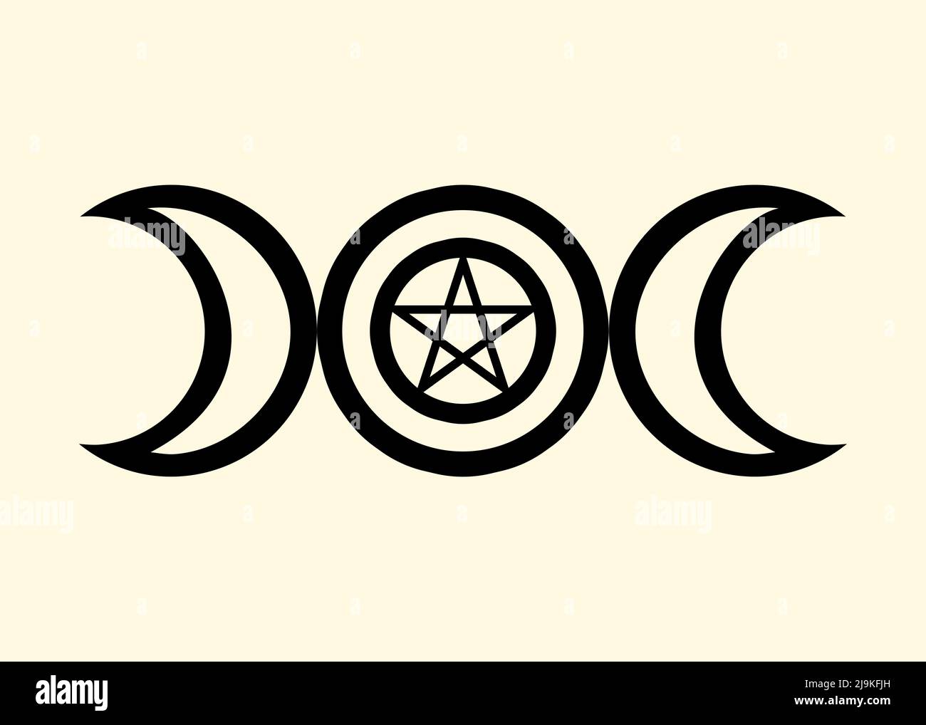 Das Dreimondsymbol repräsentiert die göttliche weibliche Kraft und die drei Lebensstadien einer Frau. Stockfoto