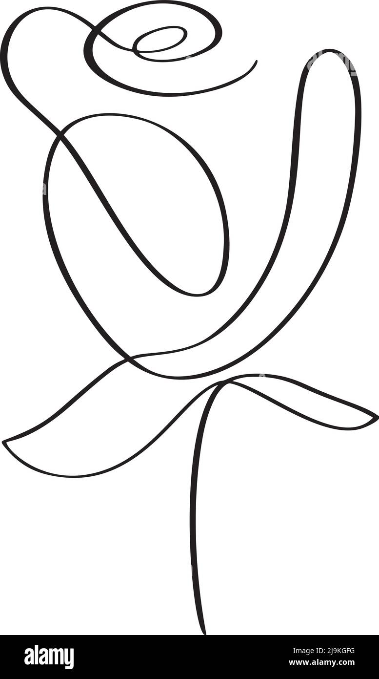 Vektor Hand gezeichnet eine Linie Kunst Zeichnung der Blume Rose. Minimalistisches, trendiges zeitgenössisches Blumenmuster, perfekt für Wandkunst, Social Media Poster Stock Vektor