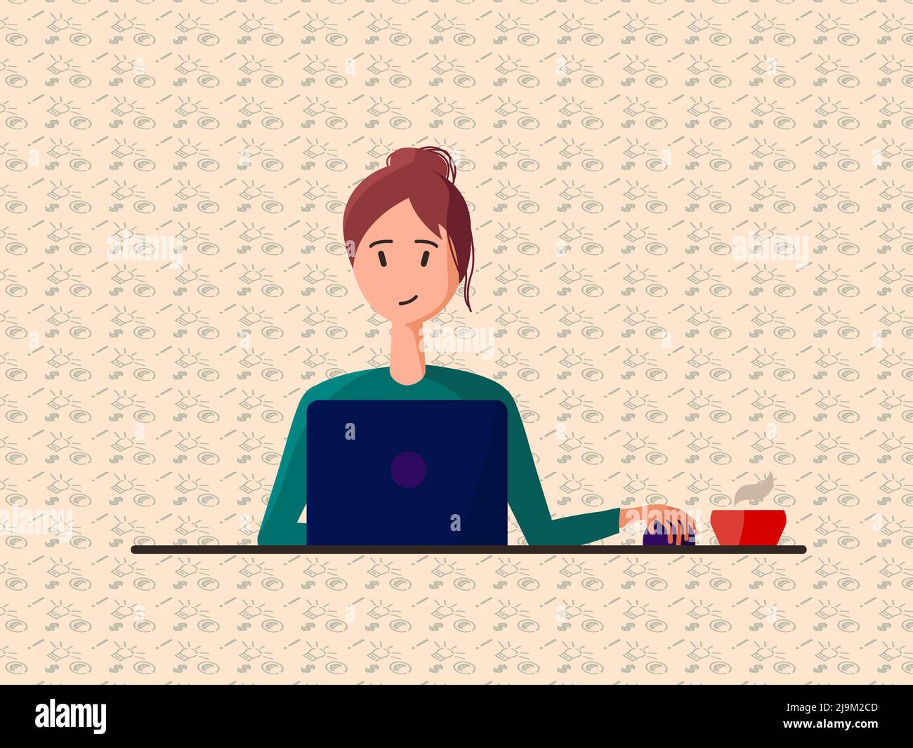 Schön mit Laptop Mädchen arbeiten von zu Hause Stock Vektor